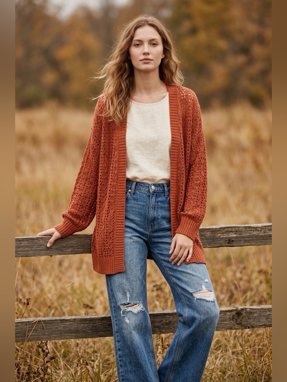 Margeaux & Ellie Open Knit Cardigan Sweater Womens XL Oversized Boho Indie Work